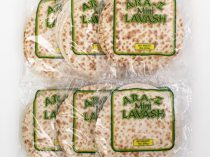 ARA-Z Mini Lavash 6-Pack - Traditional Persian flatbread rounds, 8-inch thin and pliable wheat bread perfect for wraps, roll-ups, and pizza bases. Vegan-friendly fresh flatbread package.