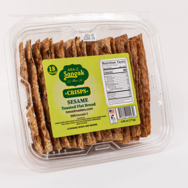 Sangak Sesame-Seed Crisps Package - Breadmasters ARA-Z Sangak Sesame-Seed Crisps - toasted Persian flatbread crackers with sesame seeds