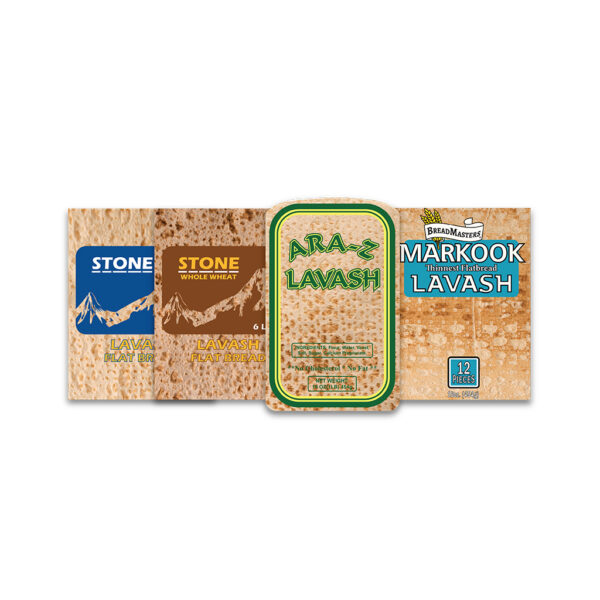 ARA-Z Variety Pack - 4 flatbreads including Ara-z Lavash, Stone Lavash, Stone Whole Wheat, and Markook Lavash